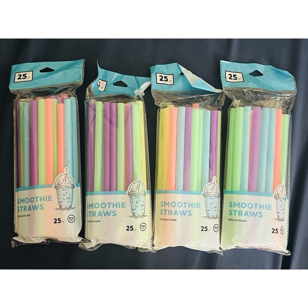 100 Pcs Drinking Straws Smoothie Milkshake Boba Bubble Tea Plastic Jumbo-In Neon